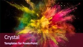  Presentation with explosion - Presentation design featuring festival - colored powder explosion on black background and a violet colored foreground