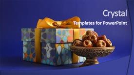  Presentation with gift ribbon - Presentation theme featuring festival - decorative gift box with golden background and a navy blue colored foreground