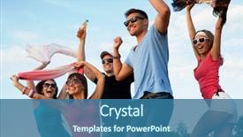  Presentation with beach party - Slide deck consisting of festival - large group of young people background and a ocean colored foreground