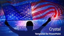  Presentation with fireworks - Presentation theme consisting of little kid with american flag and fireworks in sky holiday celebration background and a navy blue colored foreground