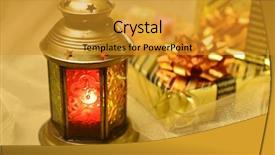  Presentation with gifts - Amazing slide deck having festival eid mubarak - arabic lantern with gifts backdrop and a gold colored foreground