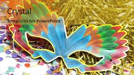  Presentation with confetti - Beautiful presentation theme featuring festival masks - carnival mask tinsel and confetti backdrop and a gold colored foreground