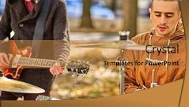  Presentation with music band - Colorful slide deck enhanced with festival music band cropped shot backdrop and a gold colored foreground