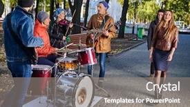  Presentation with music band - Beautiful slide deck featuring festival music band friends playing backdrop and a gray colored foreground