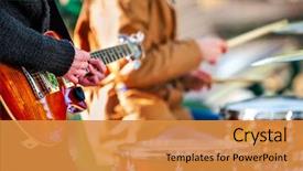  Presentation with festival music - Theme having festival music band hands playing background and a gold colored foreground