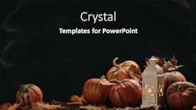  Presentation with halloween pumpkins thanksgiving day - Audience pleasing slide deck consisting of festive autumn still life with pumpkins candle lantern and leaves on wooden table on black background with copy space concept of autumn harvest happy thanksgiving day or halloween backdrop and a black colored foreground