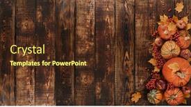  Presentation with halloween pumpkins thanksgiving day - Presentation theme consisting of festive autumn still life with pumpkins red apples berries and leaves on dark wooden background top view with copy space concept of autumn harvest happy thanksgiving day or halloween background and a tawny brown colored foreground