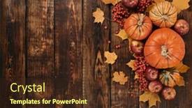  Presentation with halloween pumpkins thanksgiving day - Audience pleasing slide set consisting of festive autumn still life with pumpkins red apples berries and leaves on dark wooden background top view with copy space concept of autumn harvest happy thanksgiving day or halloween backdrop and a tawny brown colored foreground