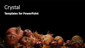  Presentation with halloween pumpkins thanksgiving day - Beautiful PPT layouts featuring festive autumn still life with pumpkins red apples and leaves on dark wooden table on black background with copy space concept of autumn harvest happy thanksgiving day or halloween backdrop and a black colored foreground