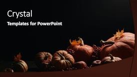  Presentation with halloween pumpkins thanksgiving day - Amazing slide set having festive autumn still life with pumpkins red apples berries and leaves on wooden table on black background with copy space concept of autumn harvest happy thanksgiving day or halloween backdrop and a black colored foreground