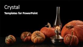  Presentation with halloween pumpkins thanksgiving day - Colorful slide deck enhanced with festive autumn still life with pumpkins and glass oil kerosene lamp on dark wooden table on black background with copy space concept of autumn harvest happy thanksgiving day or halloween backdrop and a black colored foreground