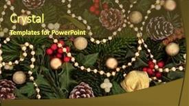  Presentation with holly - Presentation enhanced with festive background of holly mistletoe and ivy leaf springs with blue spruce pine cones gold bow bead and bauble arrangement background and a tawny brown colored foreground