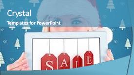  Presentation with blonde holds a magnifying glass - Cool new theme with festive blonde holding a tablet pc against fir tree wall paper backdrop and a teal colored foreground