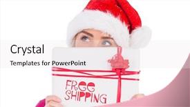  Presentation with free christmas - Slide set consisting of festive blonde holding christmas gift against free shipping background and a white colored foreground