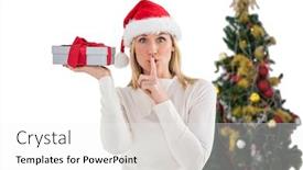  Presentation with festive - Beautiful slides featuring festive-blonde-holding-gift backdrop and a white colored foreground