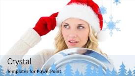  Presentation with snowflakes - Cool new presentation with festive blonde holding large clock against snowflakes and fir trees in blue backdrop and a light blue colored foreground