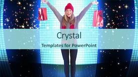  Presentation with festive - Beautiful presentation theme featuring festive blonde holding shopping bags against glittering screen on black background backdrop and a arctic colored foreground