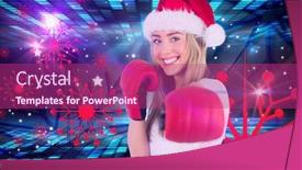  Presentation with disco - Colorful theme enhanced with festive blonde punching with boxing gloves against digitally generated cool disco design backdrop and a violet colored foreground