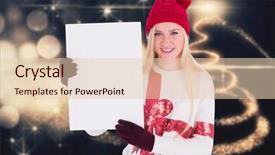  Presentation with page - PPT theme with festive blonde showing a blank page against christmas light design background and a lemonade colored foreground