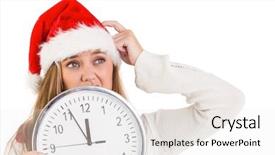  Presentation with festive - Presentation theme enhanced with festive blonde showing a clock on white background background and a sky blue colored foreground