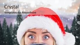  Presentation with festive - Colorful PPT layouts enhanced with festive blonde showing a clock against snowy landscape with fir trees backdrop and a sky blue colored foreground