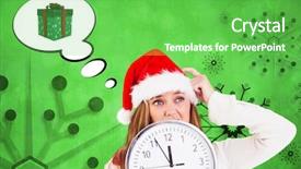  Presentation with festive - Beautiful theme featuring festive blonde showing a clock against green snow flake background backdrop and a seafoam green colored foreground