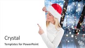  Presentation with poster - Slide set with festive blonde showing poster against glittering lights in room background and a white colored foreground