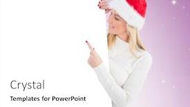  Presentation with poster - Cool new presentation with festive blonde showing poster on vignette background backdrop and a white colored foreground