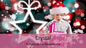  Presentation with festive - Cool new slides with festive boy holding a gift against blurred christmas background backdrop and a coral colored foreground