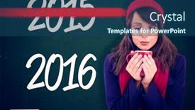  Presentation with graphic - Slide deck with festive brunette holding a mug against new year graphic background and a ocean colored foreground