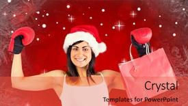  Presentation with red stars - Presentation theme having festive brunette in boxing gloves holding shopping bags against red design with white stars background and a red colored foreground