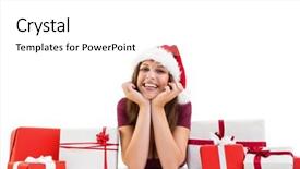  Presentation with festive - Cool new PPT layouts with festive brunette lying on the floor with gifts on white background backdrop and a white colored foreground