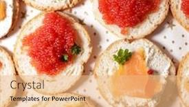  Presentation with dining - Cool new PPT layouts with festive-canape-with-salmon backdrop and a coral colored foreground