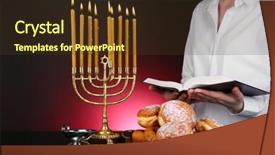  Presentation with hanukkah - Slide deck featuring festive ceremony on hanukkah on dark background background and a tawny brown colored foreground