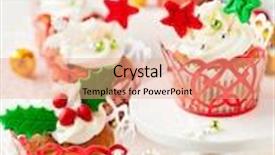 Presentation with vanilla - Colorful presentation theme enhanced with festive christmas cupcakes with vanilla frosting and sugar decoration backdrop and a coral colored foreground