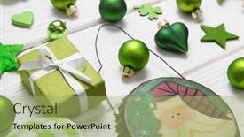  Presentation with golden light - Cool new PPT theme with festive christmas decoration in light green white and golden color collection of xmas miniatures backdrop and a mint green colored foreground