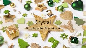  Presentation with golden light - Slide set enhanced with festive christmas decoration in light green white and golden color collection of xmas miniatures background and a coral colored foreground