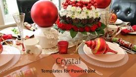  Presentation with elegant table setting - Colorful PPT theme enhanced with festive-christmas-holiday-table-setting backdrop and a red colored foreground