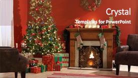  Presentation with christmas stocking - Presentation design having festive christmas interior background and a tawny brown colored foreground