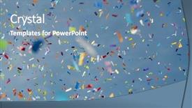  Presentation with red blue yellow - Colorful slide deck enhanced with festive colorful confetti against blue backdrop and a seafoam green colored foreground