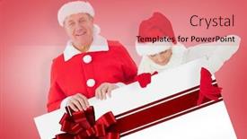  Presentation with christmas ribbon festive - Amazing presentation theme having festive couple showing poster against red christmas ribbon backdrop and a coral colored foreground