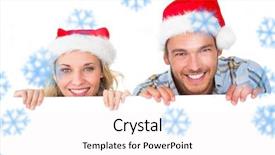  Presentation with snowflakes - Slides featuring festive couple smiling from behind poster against snowflakes background and a sky blue colored foreground