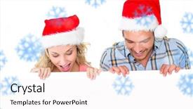  Presentation with snowflakes - Audience pleasing slide set consisting of festive couple smiling from behind poster against snowflakes backdrop and a sky blue colored foreground