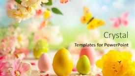  Presentation with beautiful spring flowers - Amazing theme having festive-decoration-with-easter-eggs backdrop and a blonde colored foreground