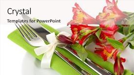  Presentation with dining table - Cool new PPT theme with festive dining table setting with flowers isolated on white backdrop and a sky blue colored foreground