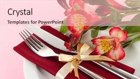  Presentation with dining table - Slide set having festive dining table setting with flowers on pink background background and a lemonade colored foreground