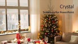  Presentation with catering - Slides having festive dinner at home background and a coral colored foreground