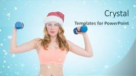  Presentation with falling snow - Amazing PPT layouts having festive fit blonde holding dumbbells against christmas snow falling backdrop and a cool aqua colored foreground