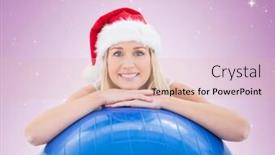  Presentation with festive - Cool new presentation theme with festive fit blonde leaning on exercise ball on vignette background backdrop and a lemonade colored foreground