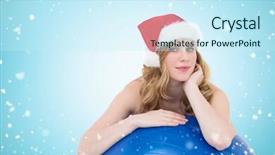  Presentation with falling snow - Amazing slide deck having festive fit blonde leaning on exercise ball against christmas snow falling backdrop and a cool aqua colored foreground